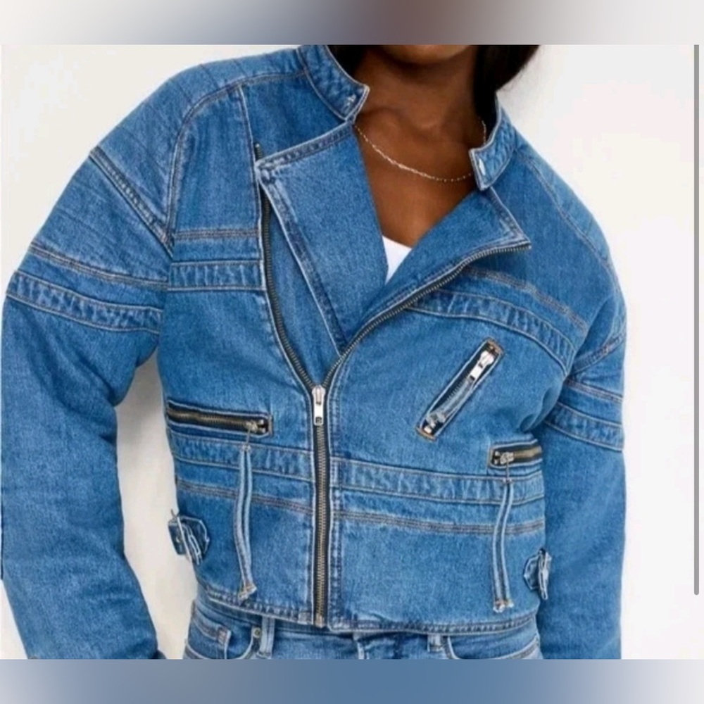 Good American moto Jean jacket size LARGE NWT